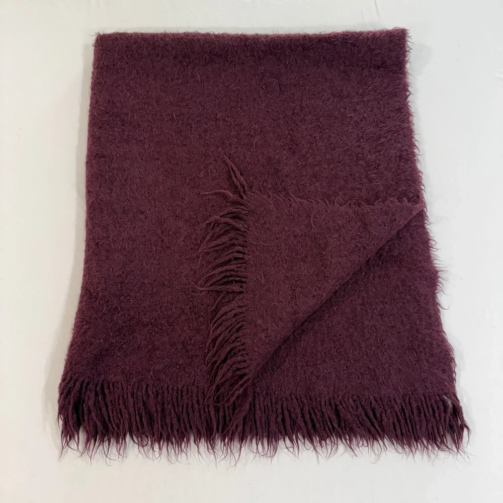 Noble Excellence Alpaca Wool Throw Blanket Burgundy Fringe Made in Peru 46x56